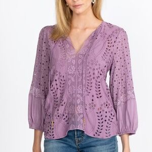 Johnny Was Janine Peasant Top, Lilac Size L, NWT
